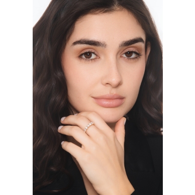 Anello fedina a scalare in oro rosa 18k con diamanti