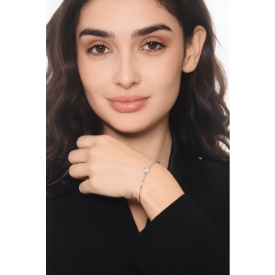 Bracciale rigido in oro bianco 750 con ametista a cuore e diamanti