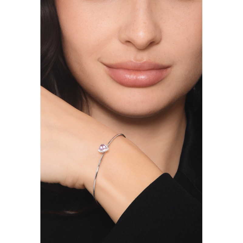 Bracciale rigido in oro bianco 750 con ametista a cuore e diamanti