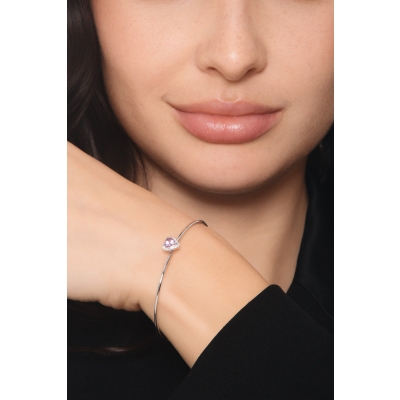 Bracciale rigido in oro bianco 750 con ametista a cuore e diamanti