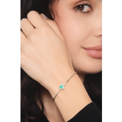 Thin bangle bracelet with diamonds and heart-shaped emerald in 18kt white gold 2