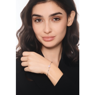 Bracciale rigido con zaffiro rosa a cuore e diamanti in oro bianco 750
