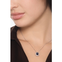 Necklace with pendant, central emerald cut blue sapphire cowned by diamonds 2