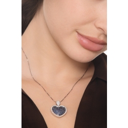 18k white gold necklace with heart pendant with diamond and burnished sapphire pavè 2