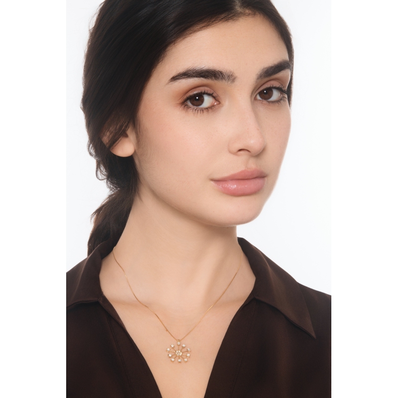 Collana in oro giallo 18k con ciondolo fuoco d'artificio con diamanti