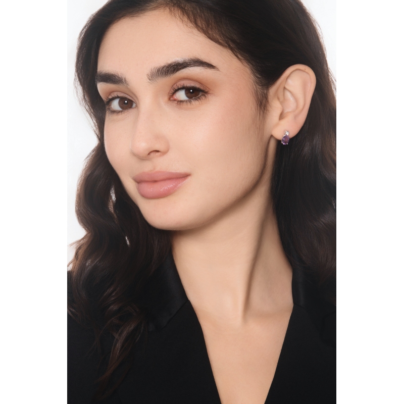 Orecchini ametista e diamanti in oro bianco 18k