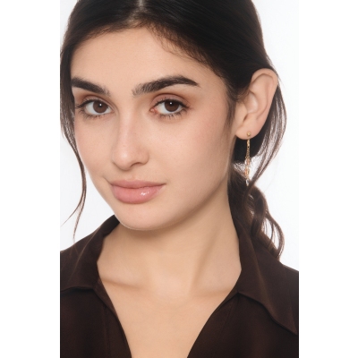 Orecchini pendenti due fili in oro bianco, giallo e rosa 18k