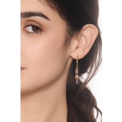 Orecchini pendenti due fili in oro bianco, giallo e rosa 18k 2