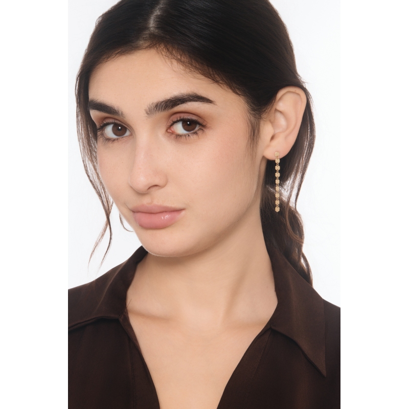 Orecchini pendenti con esagoni lucidi in oro giallo 750