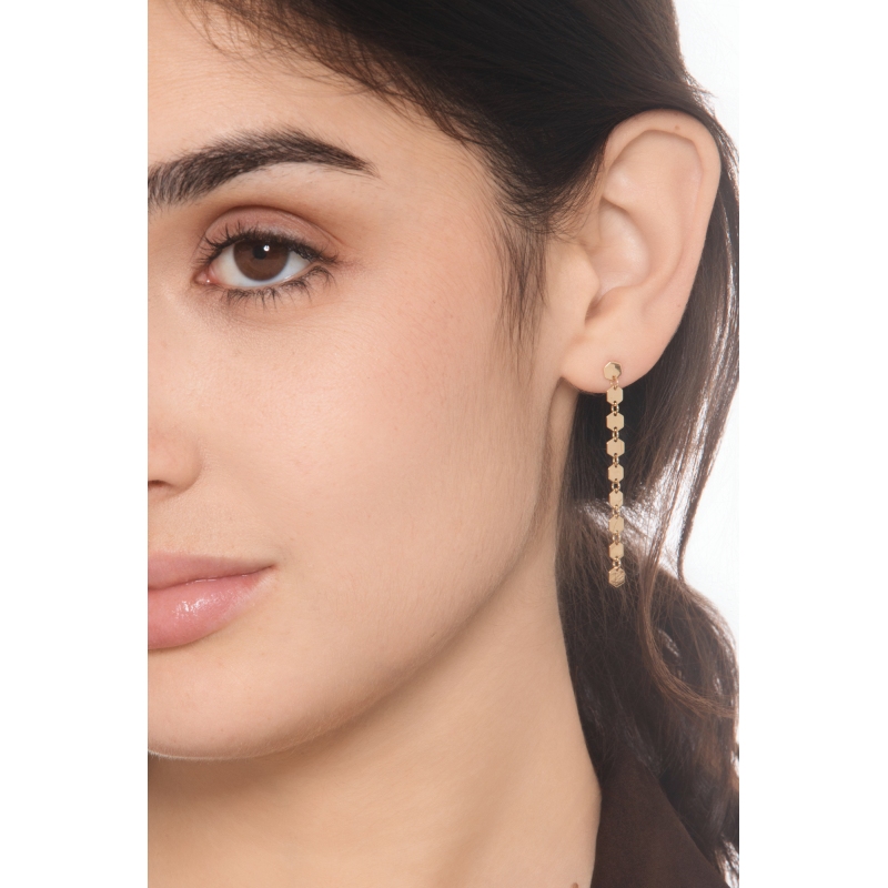 Orecchini pendenti con esagoni lucidi in oro giallo 750