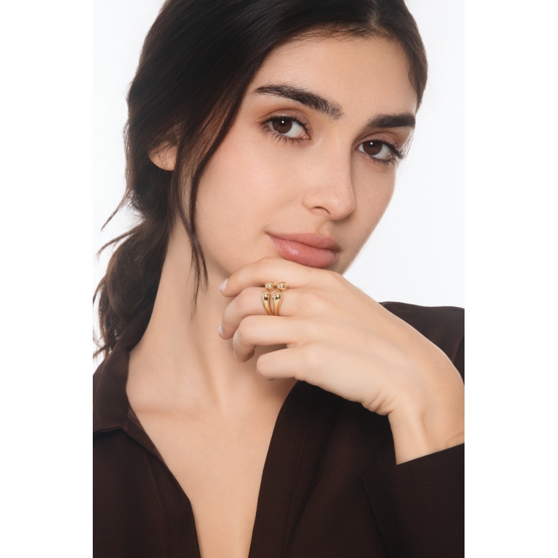 Anello aperto chunky doppia goccia in oro giallo 18k