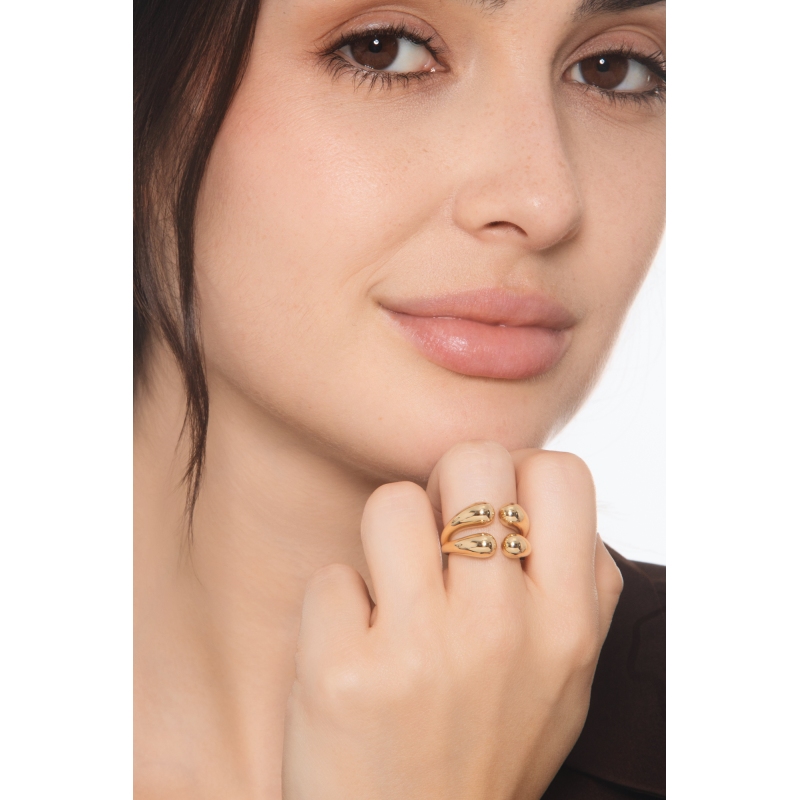 Anello aperto chunky doppia goccia in oro giallo 18k