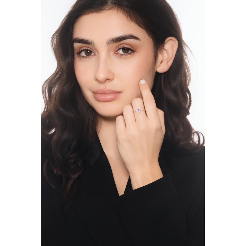 Anello in oro bianco 750 con zaffiro rosa e diamanti