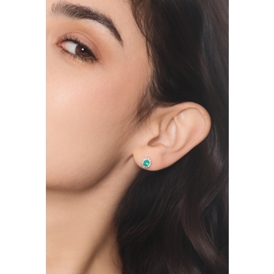 ORECCHINI CONTORNO 12BRILLANTI CON SMERALDO OVALE MM5X4