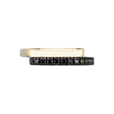 Men bypass black diamond ring 18kt yellow gold