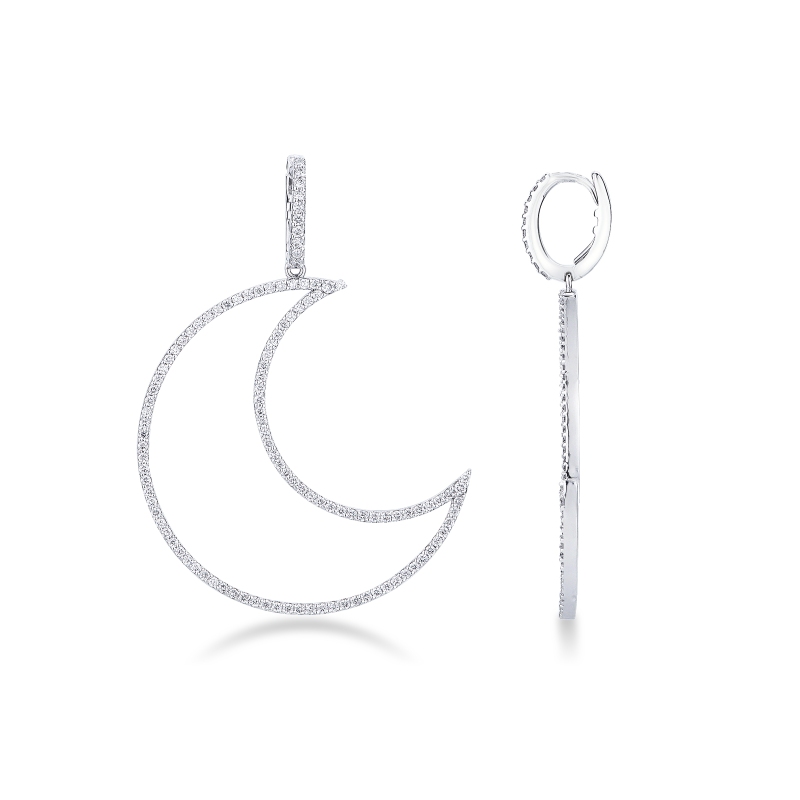 Orecchini mezza luna in oro bianco 18k con diamanti