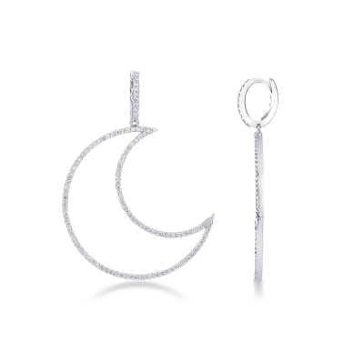 Orecchini mezza luna in oro bianco 18k con diamanti