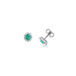 ORECCHINI CONTORNO 12BRILLANTI CON SMERALDO OVALE MM5X4