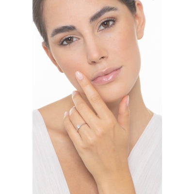 Anello solitario lineare in oro bianco 18k con diamante, ct. 0,40