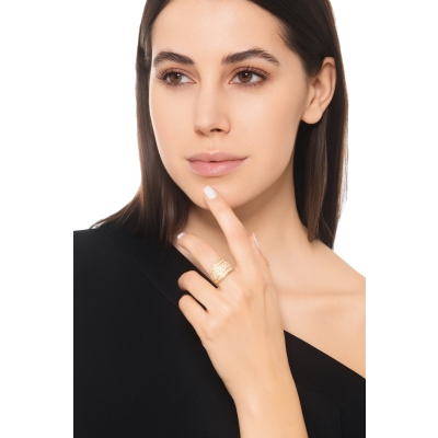 Anello a fascia in oro giallo 750 con file in diamanti