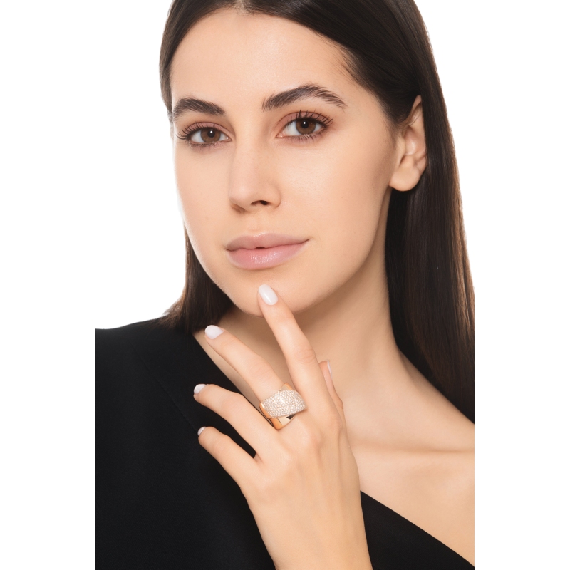 Anello fascia con diamanti in oro rosa 18k