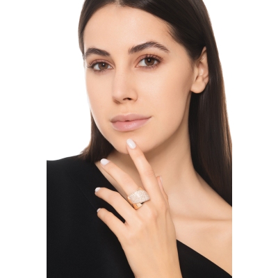 Anello fascia con diamanti in oro rosa 18k