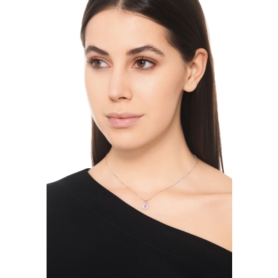 Collana in oro bianco 750 con ciondolo zaffiro rosa e diamanti