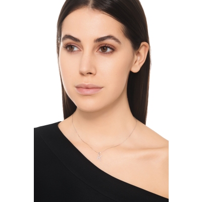 Collana in oro bianco 18k con lettera K in diamanti