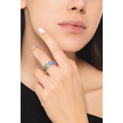 Anello eternity in oro bianco 18k con zaffiri Rainbow 