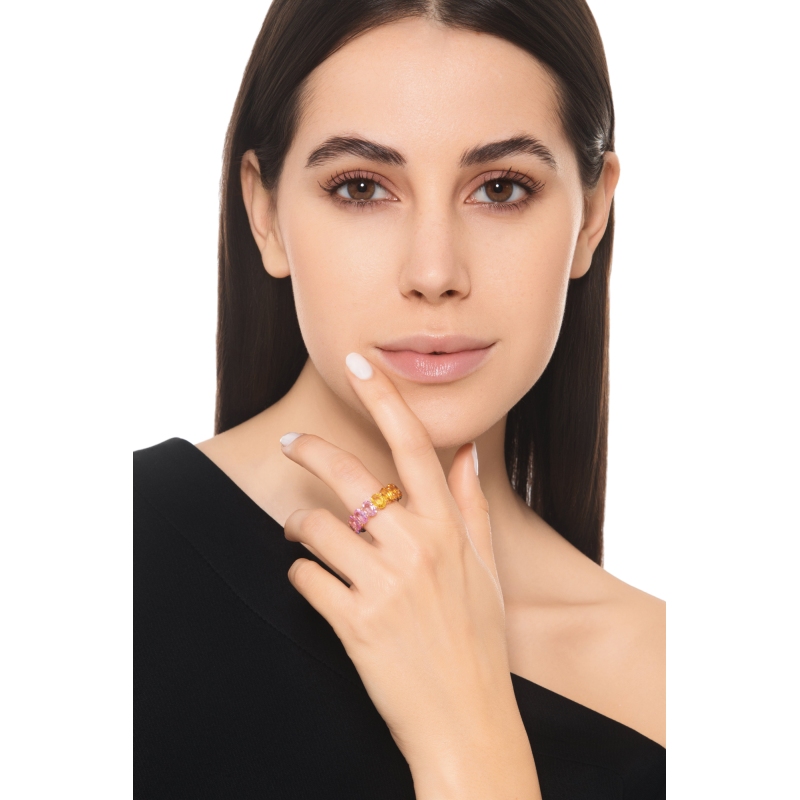 Anello eternity in oro rosa 750 con zaffiri multicolor rainbow ovali