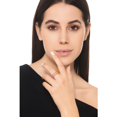 Anello eternity in oro rosa 750 con zaffiri multicolor rainbow ovali