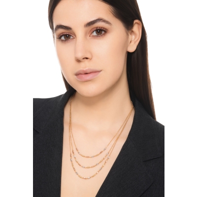 Collana a tre fili in oro bianco, giallo e rosa 18k