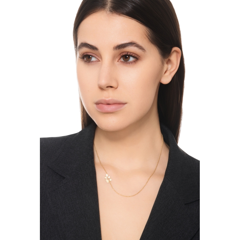 Collana con foglia lucida in oro giallo 750