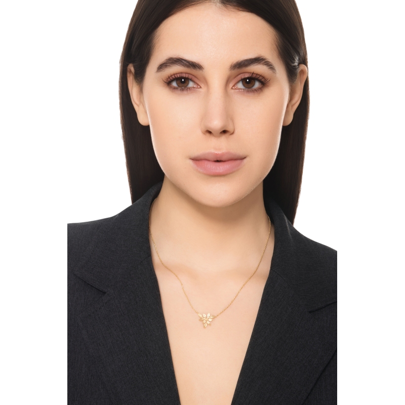 Collana foglia satinata e lucida oro giallo 750