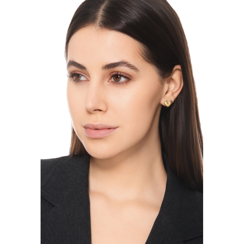 Orecchini a cuore rigati oro giallo 18k