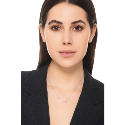 Collana personalizzabile in oro bianco 18k corsivo stilizzato, SARA
