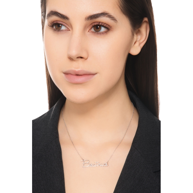 Collana personalizzabile oro bianco 18k in corsivo stilizzato, BEATRICE
