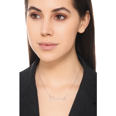 Collana personalizzabile oro bianco 18k in corsivo stilizzato, BEATRICE