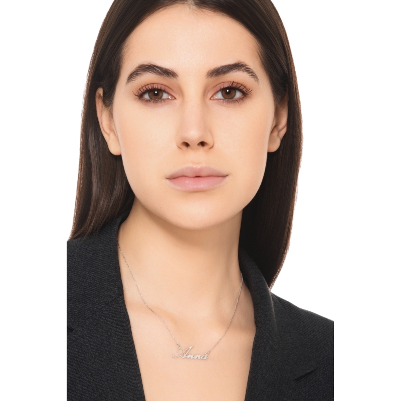 Collana personalizzabile oro bianco 18k in corsivo, ANNA