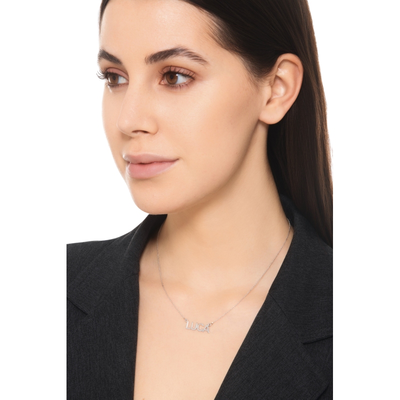 Collana personalizzabile oro bianco 18k in stampatello, LUCA