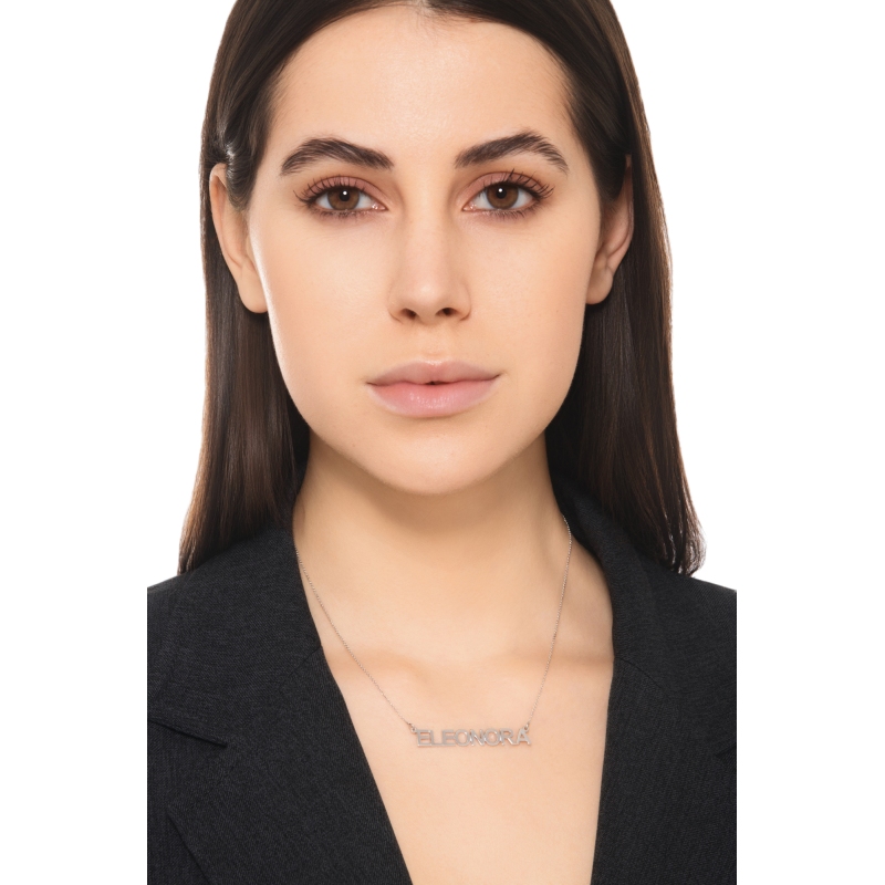 Collana personalizzabile oro bianco 18k in stampatello, ELEONORA