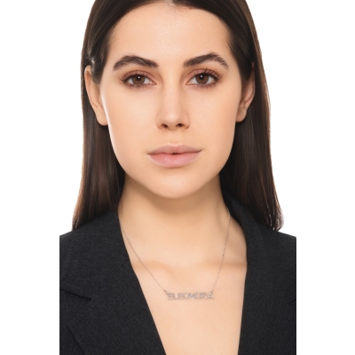 Collana personalizzabile oro bianco 18k in stampatello, ELEONORA