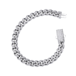 Bracciale cubanlink in oro bianco 750 con diamanti, 9 mm
