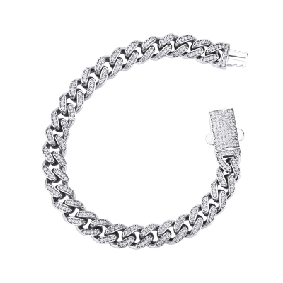 Bracciale cubanlink in oro bianco 750 con diamanti, 9 mm