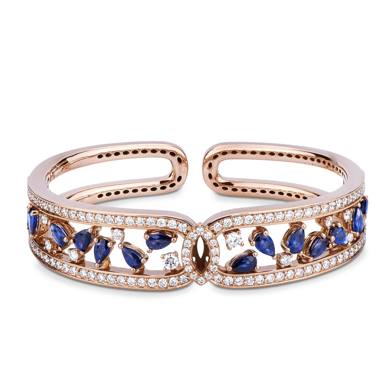 Bracciale semi rigido in oro rosa 750 con zaffiri blu e diamanti