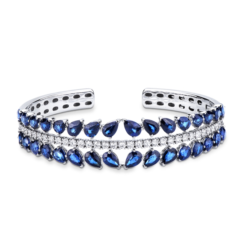 Bracciale design oro bianco 18k con zaffiri blu e diamanti 