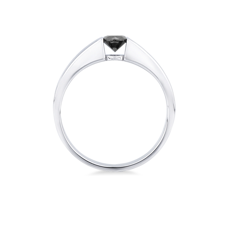 Anello solitario uomo in oro bianco 750 con diamante nero, 0.45 ct