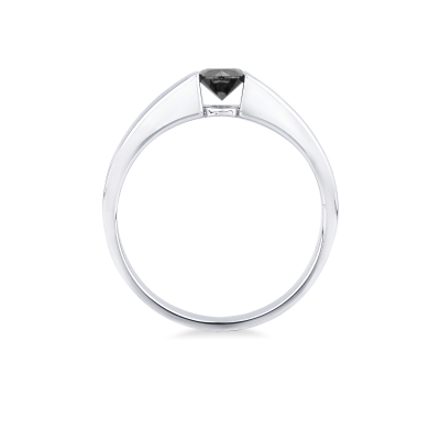 Anello solitario uomo in oro bianco 750 con diamante nero, 0.45 ct