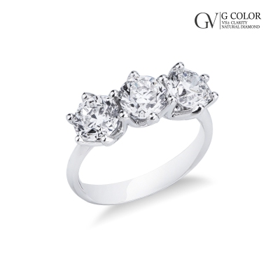 Anello trilogy lineare in oro bianco 18k con diamanti, 3.00 ct