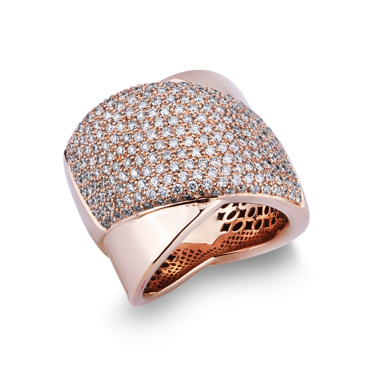 Anello fascia con diamanti in oro rosa 18k